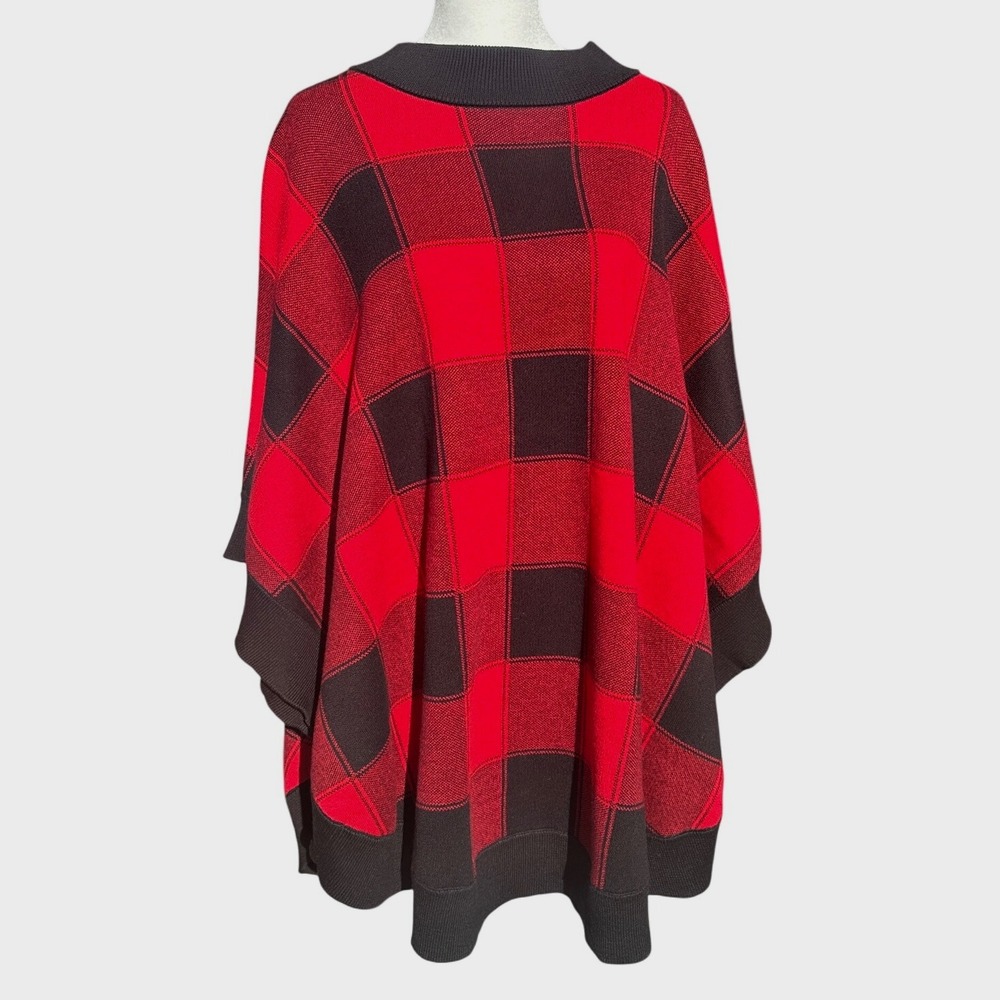 Talbots Women's L/XL Red & Black Buffalo Plaid Cotton Knit Poncho Oversize